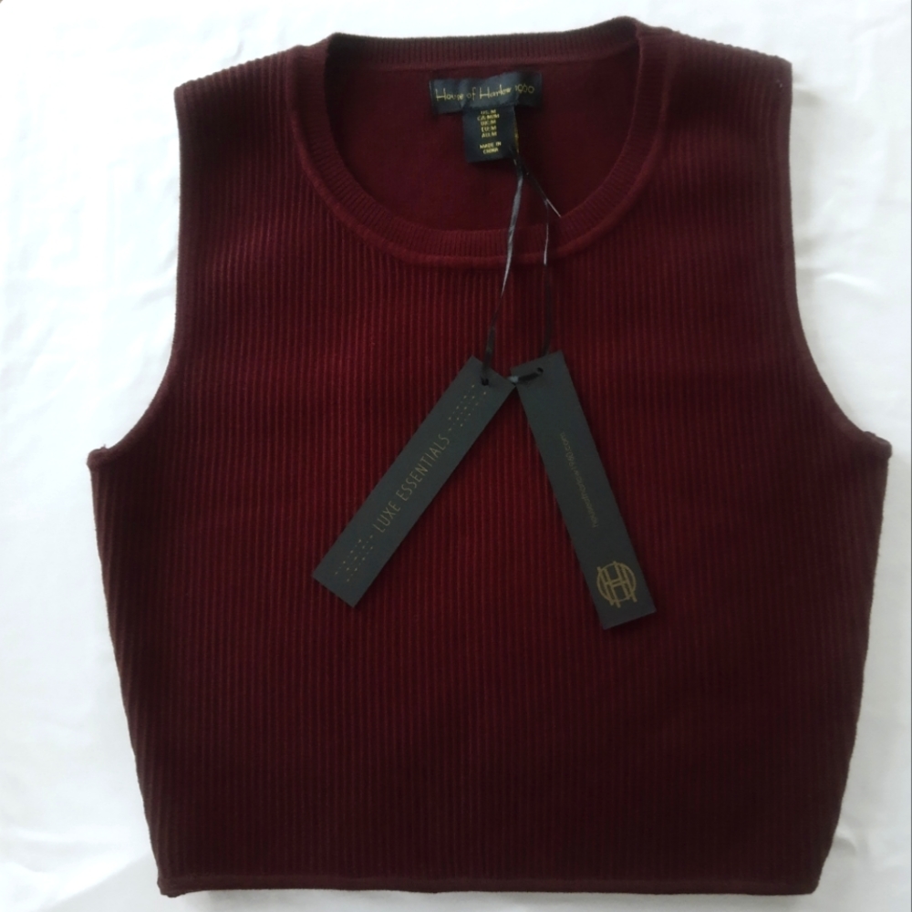 House of Harlow 1960 Crewneck Ribbed Knit Crop Top, L